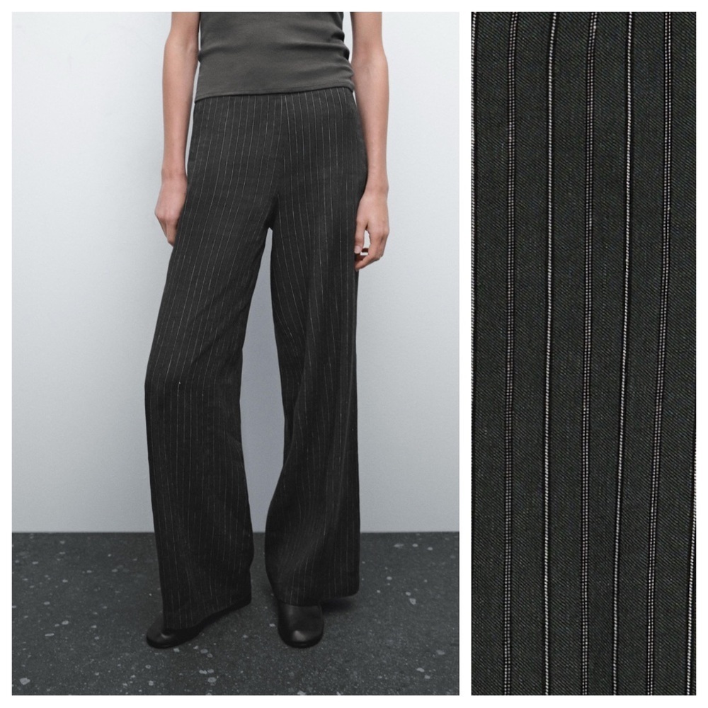 NWT. Massimo Dutti Dark Grey Pinstriped Suit Trousers. Size 8.